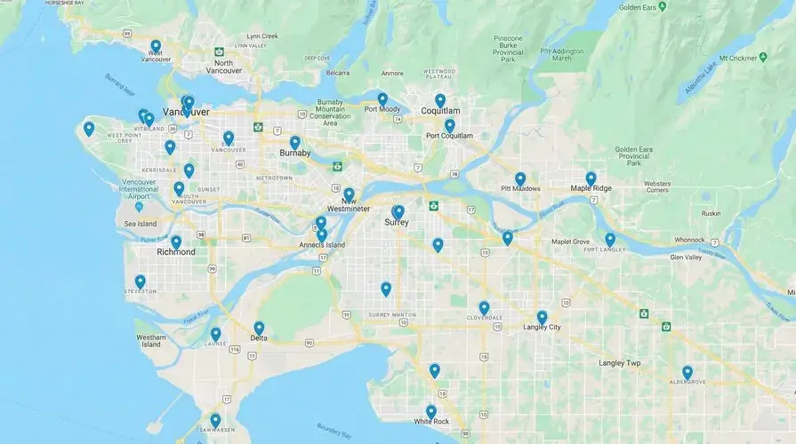 NOW Locksmith Service Area Map - Greater Vancouver